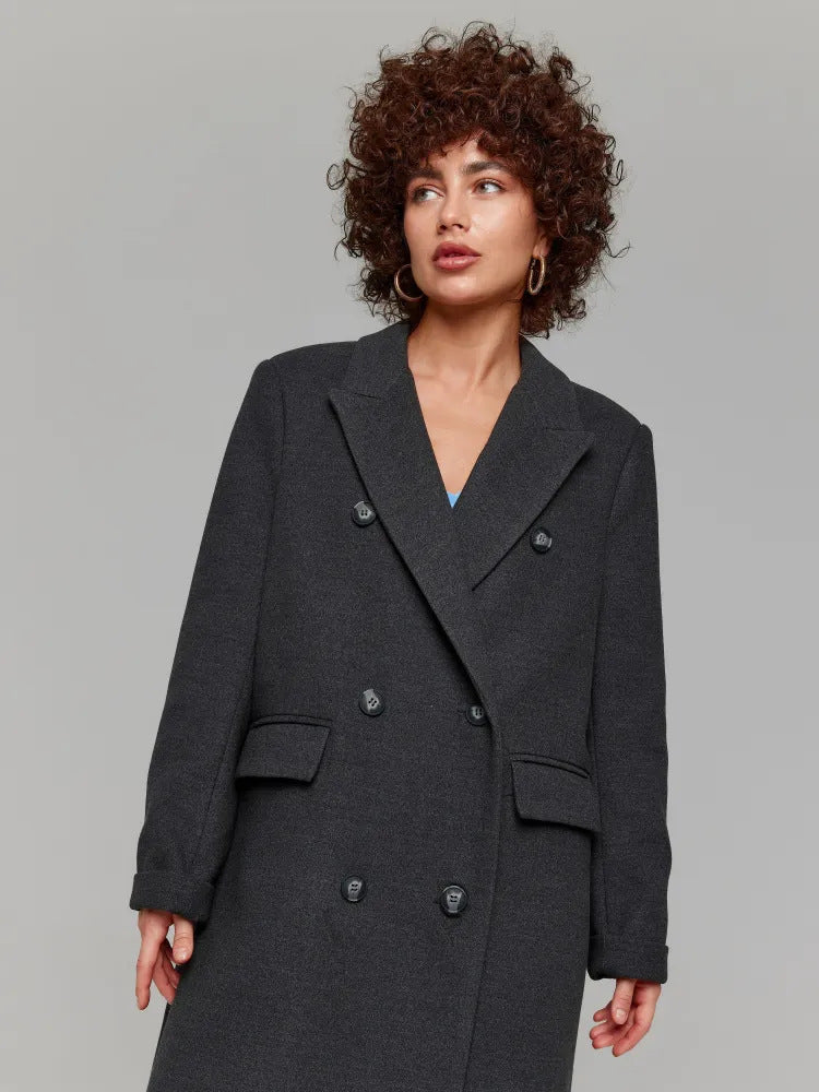Damen Eleganter Doppelreiher-Mantel mit strukturierten Details Drune