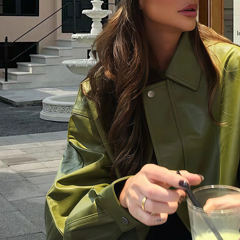 Damen lässige Oversized Lederjacke Drune