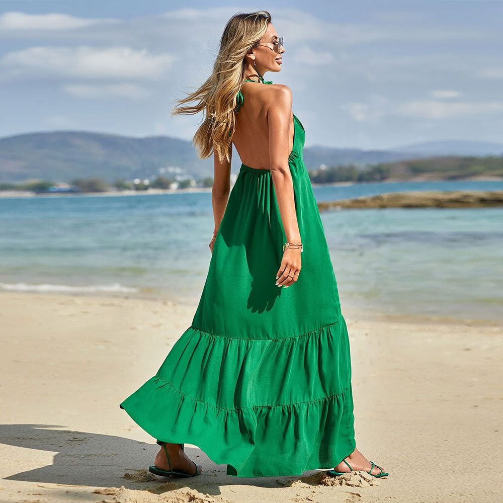 Damen Maxikleid mit luftigen Trägern und fließendem Saum Drune