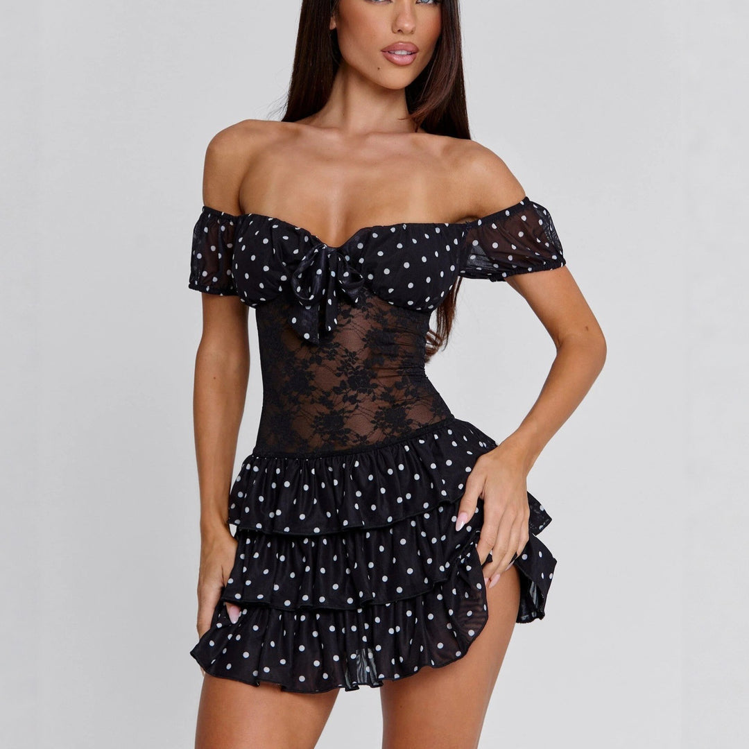 Damen Verspieltes Off-Shoulder Kleid mit Rüschendetails Drune