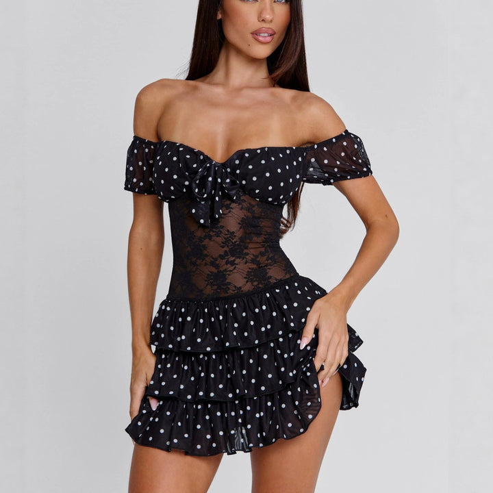 Damen Verspieltes Off-Shoulder Kleid mit Rüschendetails Drune