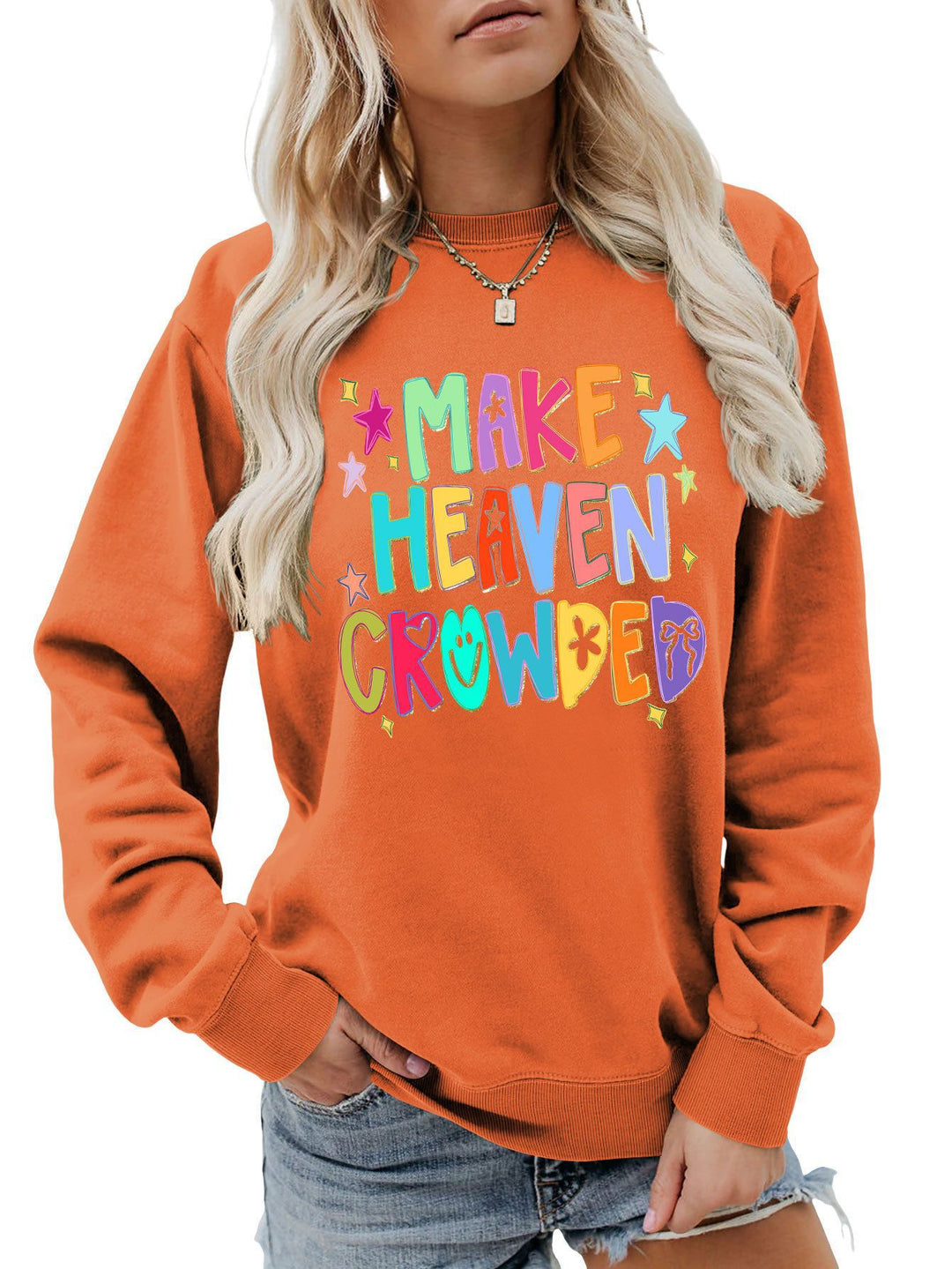 Damen Sweatshirt mit buntem Motiv und verspieltem Schriftzug Drune