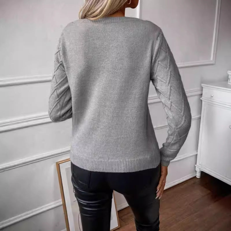 Damen Eleganter Strickpullover mit Rautenmuster und V-Ausschnitt Drune