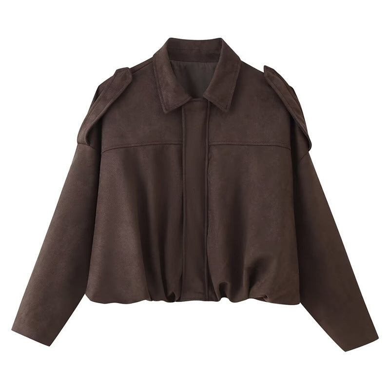 Damen Modische Oversize-Jacke aus weichem Wildlederimitat mit lässigem Schnitt Drune