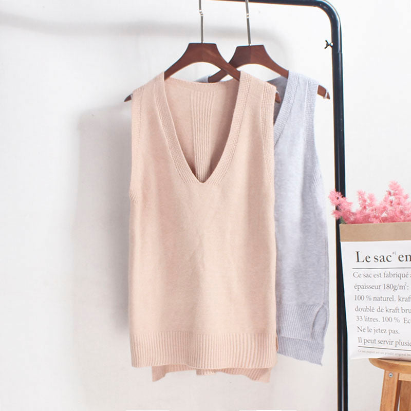 Damen Ärmelloses Stricktop mit V-Ausschnitt und Feinstrickstruktur Drune