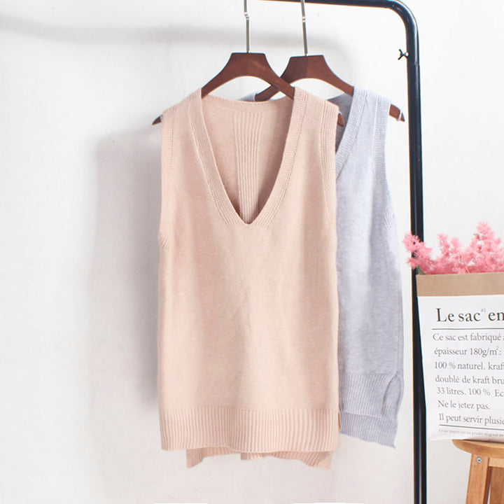 Damen Ärmelloses Stricktop mit V-Ausschnitt und Feinstrickstruktur Drune