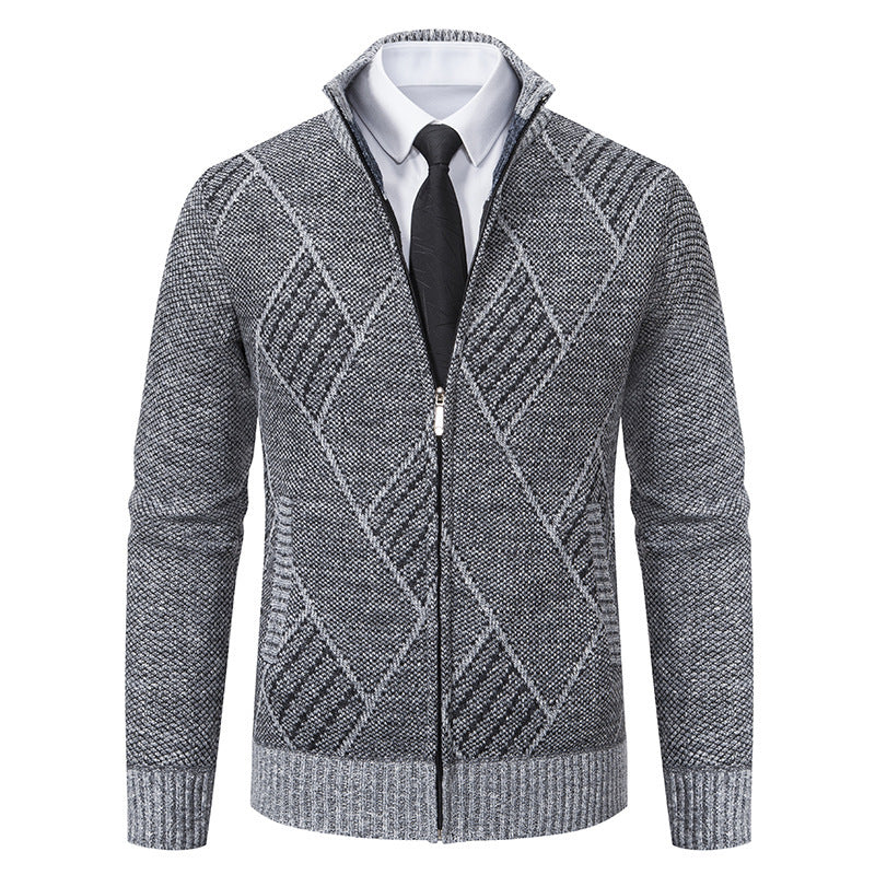 Herren modische Strickjacke mit hohem Kragen und stilvollem Zopfmuster Drune