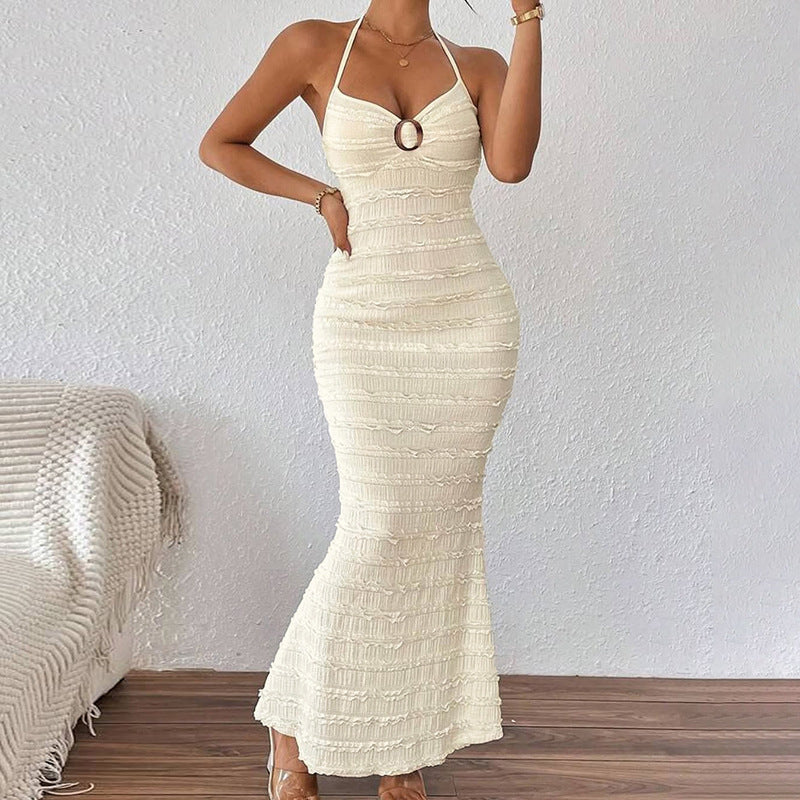 Damen Strick-Maxikleid mit verführerischem Wasserfall-Ausschnitt und feinen Rippendetails Drune