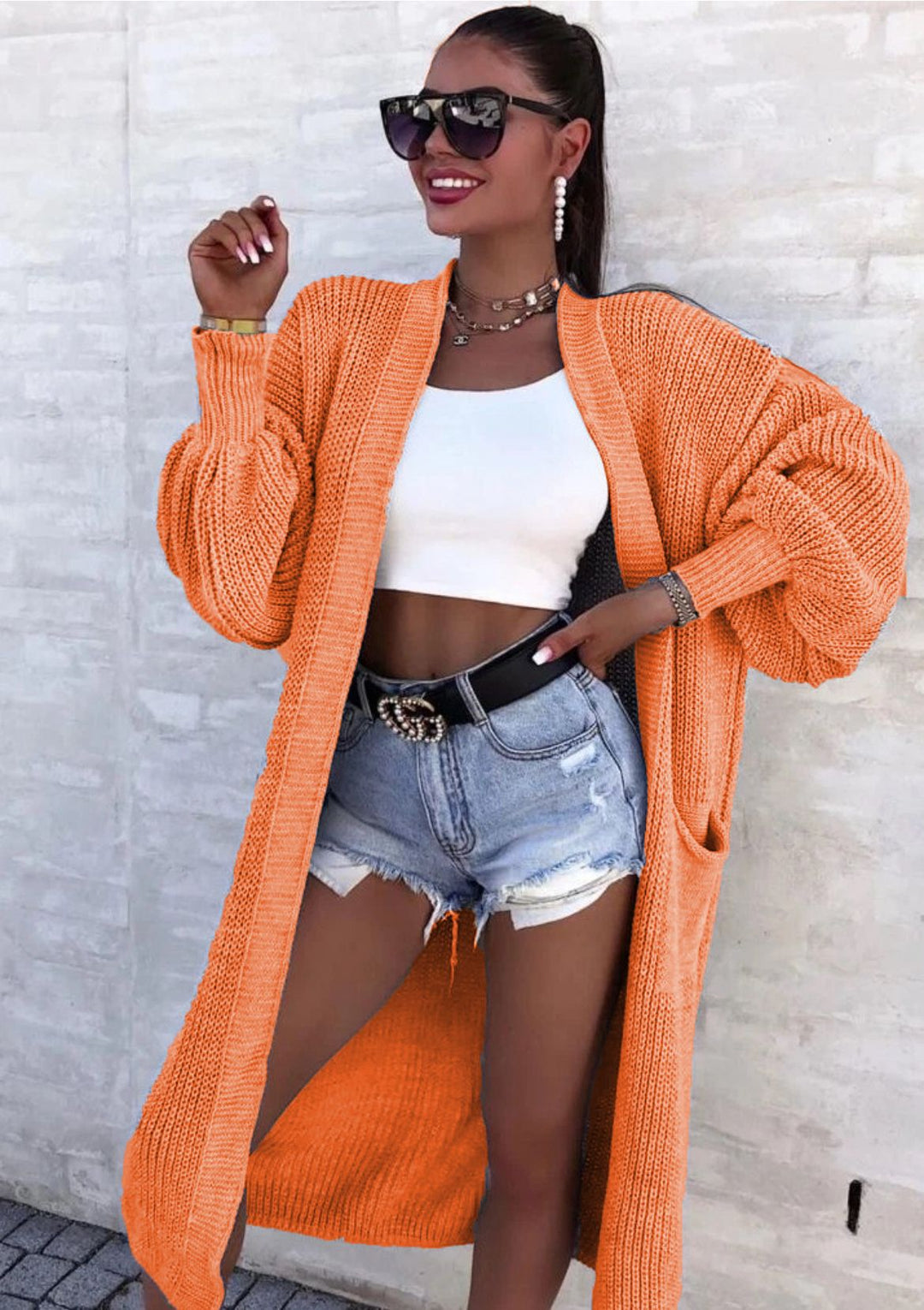 Damen Großer Strickcardigan mit tiefen Taschen und großzügigen Ärmeln Drune