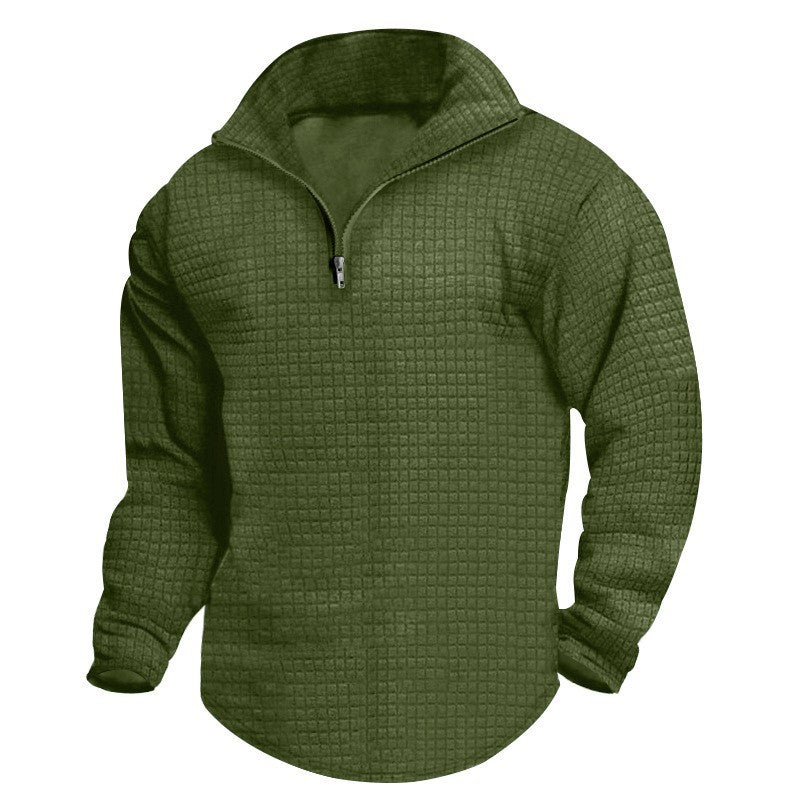 Herren nan thermoregulierender Waffel-Halbzip-Pullover mit Stehkragen und gerundetem Saum Drune