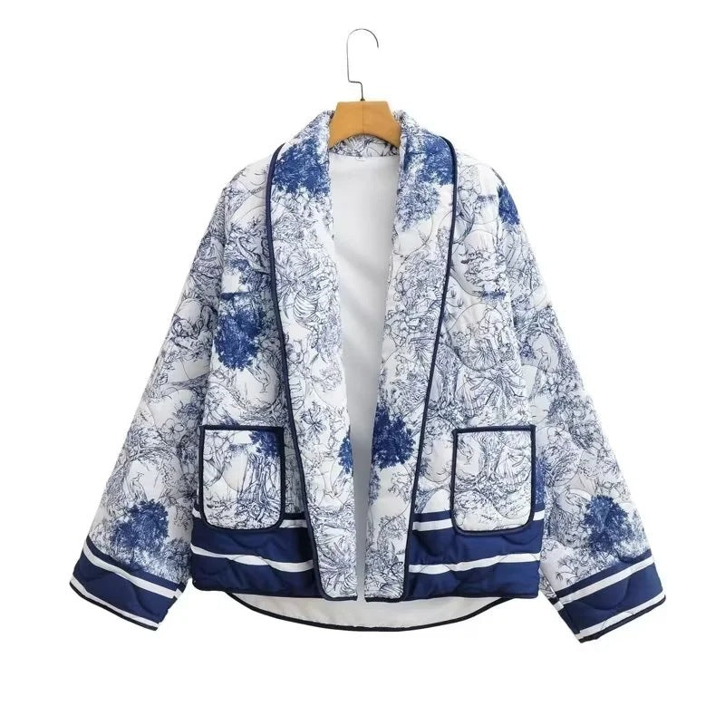 Damen Steppjacke mit floralem Design und eleganten Taschen Drune