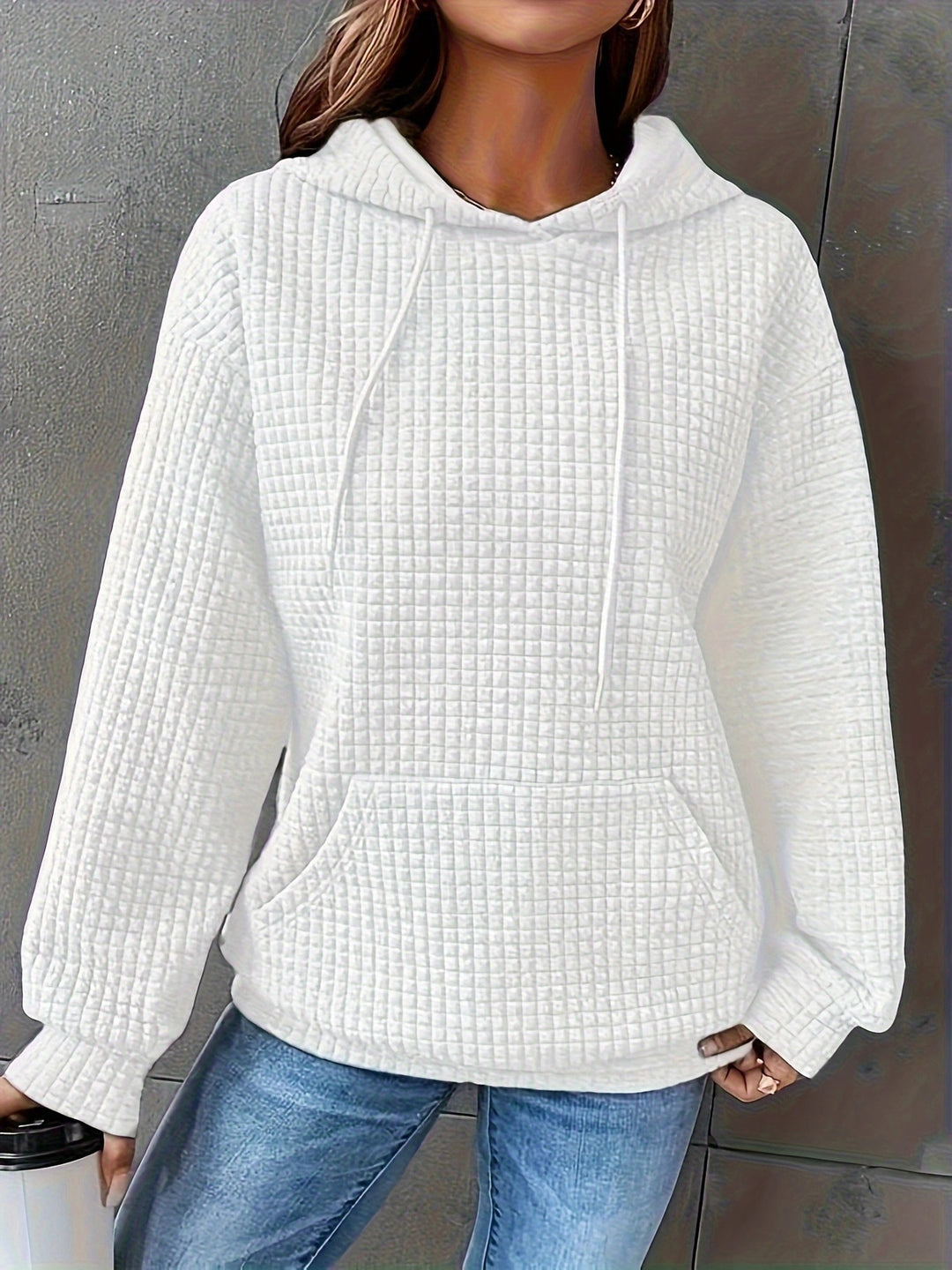 Damen Kapuzenpullover im strukturierten Waffelmuster mit seitlichen Eingrifftaschen Drune