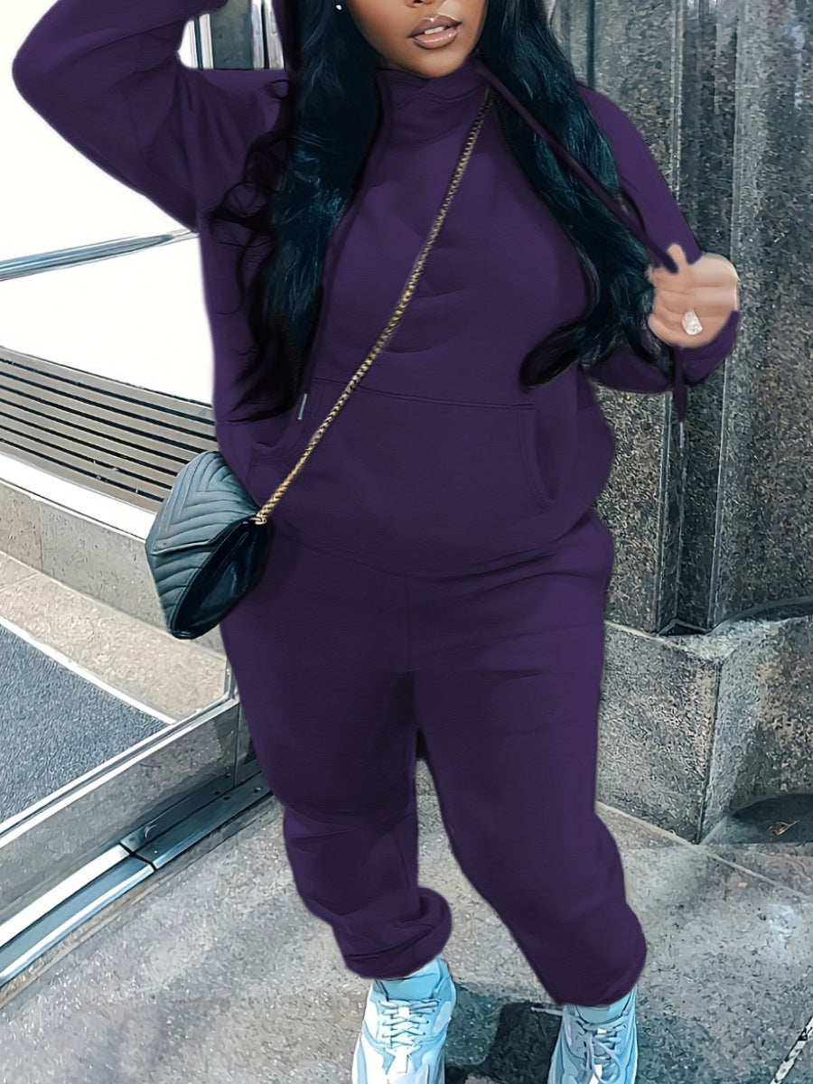 Damen nan kuscheliges Hoodie‑und Jogginghose Set mit hohem Kragen, Kängurutasche und tailliertem Bund Drune