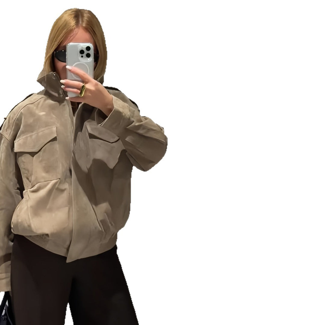 Damen Fetziges Wildlederjacke mit praktischen Taschen Drune
