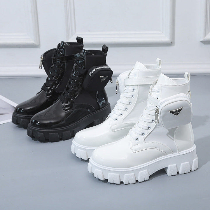 Damen nan Schnürhalbschaft-Boot im Utility-Style mit abnehmbarem Mini-Täschchen und Plateau-Profilsohle Drune