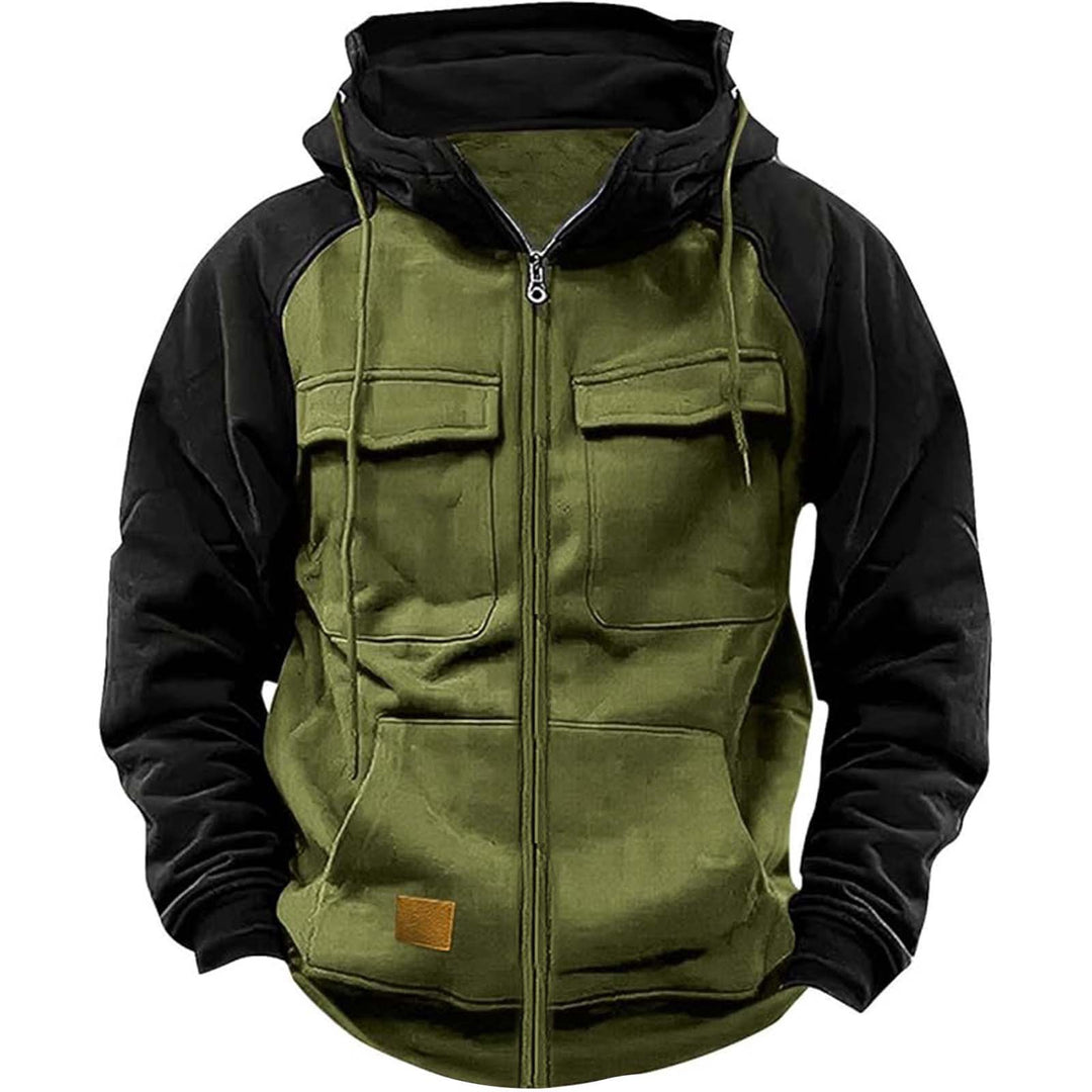 Herren nan Utility-Kapuzenjacke mit Materialmix, Brusttaschen und Reißverschluss Drune