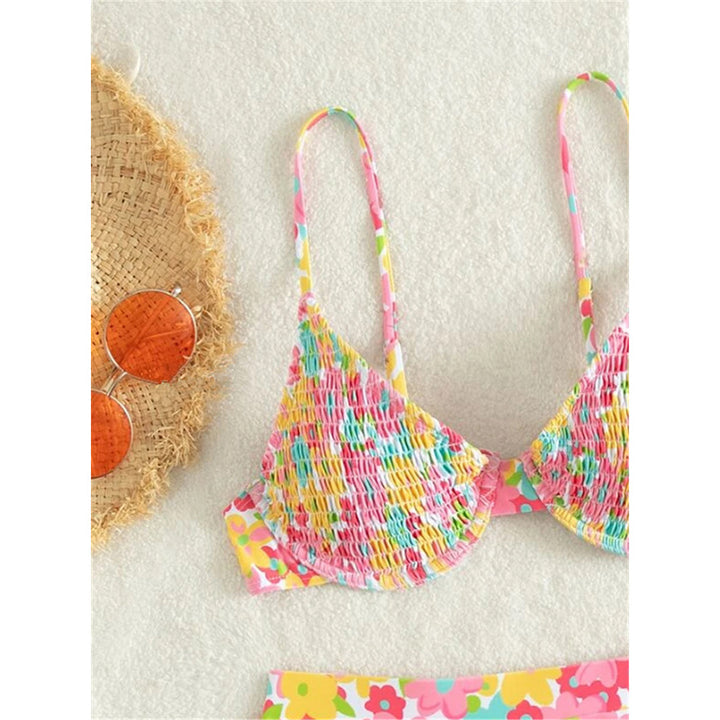 Damen Hochgeschnittener Bikini mit floralem Muster und schmalen Trägern Drune