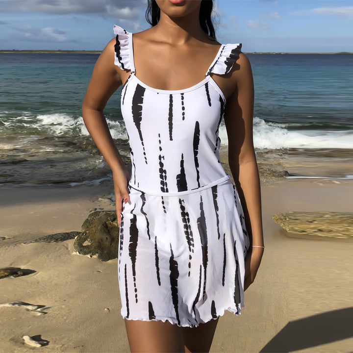 Damen Einteiler Badeanzug mit rüschenbesetztem Rock Drune
