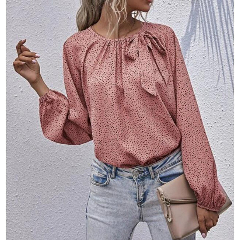 Damen Bluse mit dekorativem Rüschendetail und modernem Allover-Muster Drune