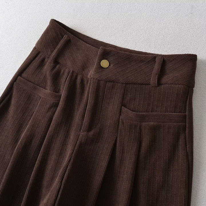 Damen weite Cord-Hose mit eleganter Bundfalten-Details Drune