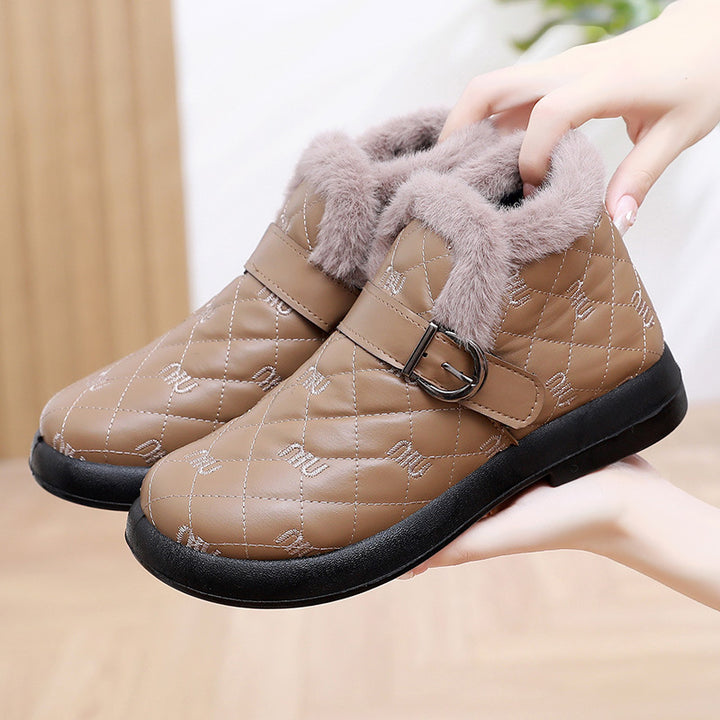 Damen Warme Fleecegefütterte Stiefeletten mit dekorativem Schnallenverschluss Drune