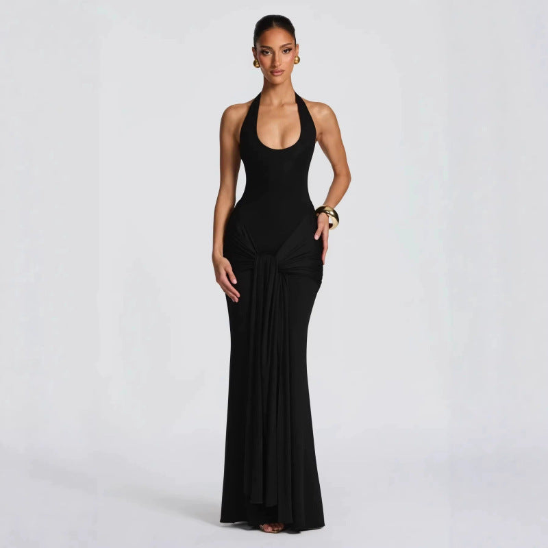 Damen Langes Wickelkleid mit tiefem V-Ausschnitt und Raffungen Drune