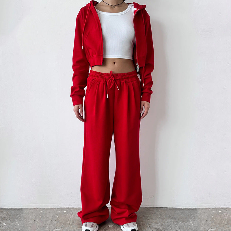 Damen lässiges Cropped Hoodie- und Jogginghose-Set Drune