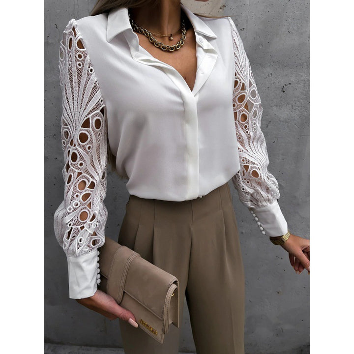 Damen Elegante Bluse mit romantischen Spitzenärmeln Drune