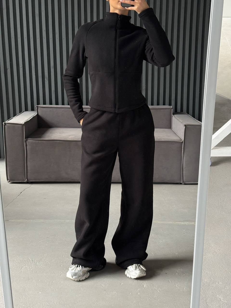 Damen Fleece-Jogginganzug mit hohem Kragen und praktischen Taschen Drune