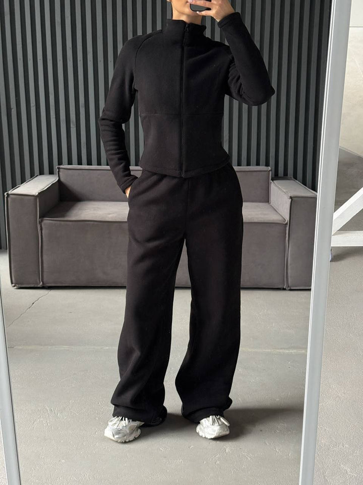 Damen Fleece-Jogginganzug mit hohem Kragen und praktischen Taschen Drune