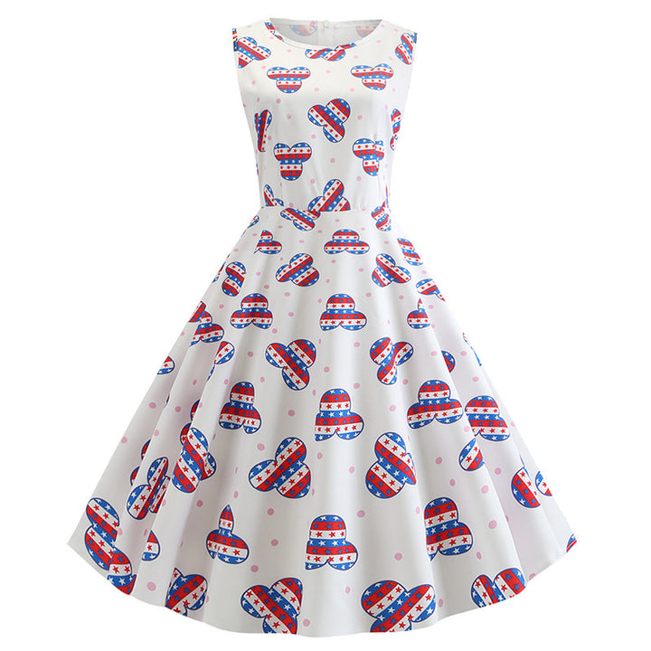 Damen Retro Swingkleid mit fröhlichem Motiv und schwingendem Rock Drune