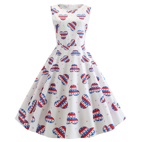Damen Retro Swingkleid mit fröhlichem Motiv und schwingendem Rock Drune