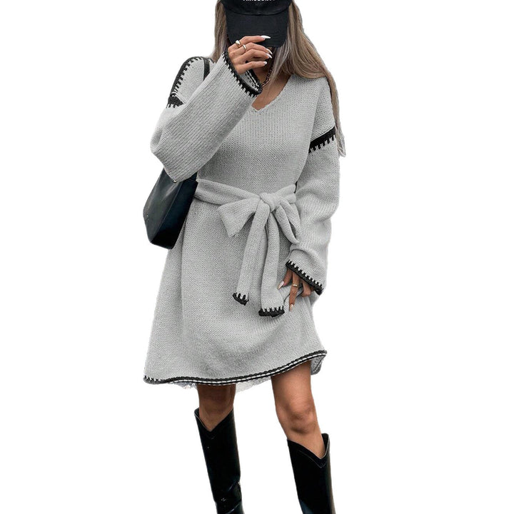 Damen Strickkleid mit taillierbarem Gürtel und optischen Details Drune