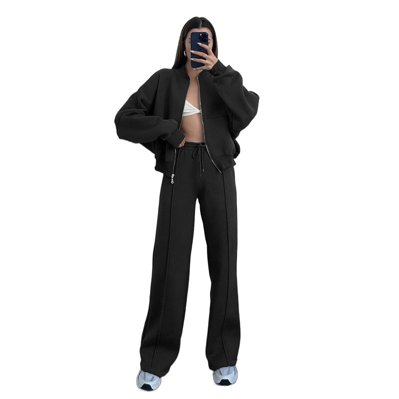 Damen lässiges Freizeit-Set aus weichem Sweatstoff mit hohem Kragen und weitem Schnitt Drune
