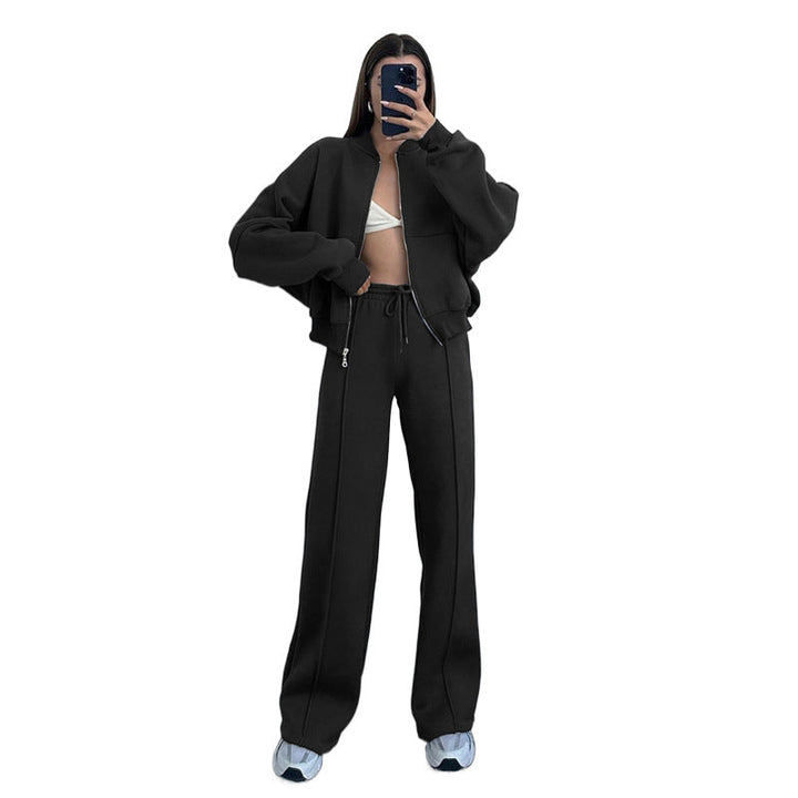 Damen lässiges Freizeit-Set aus weichem Sweatstoff mit hohem Kragen und weitem Schnitt Drune