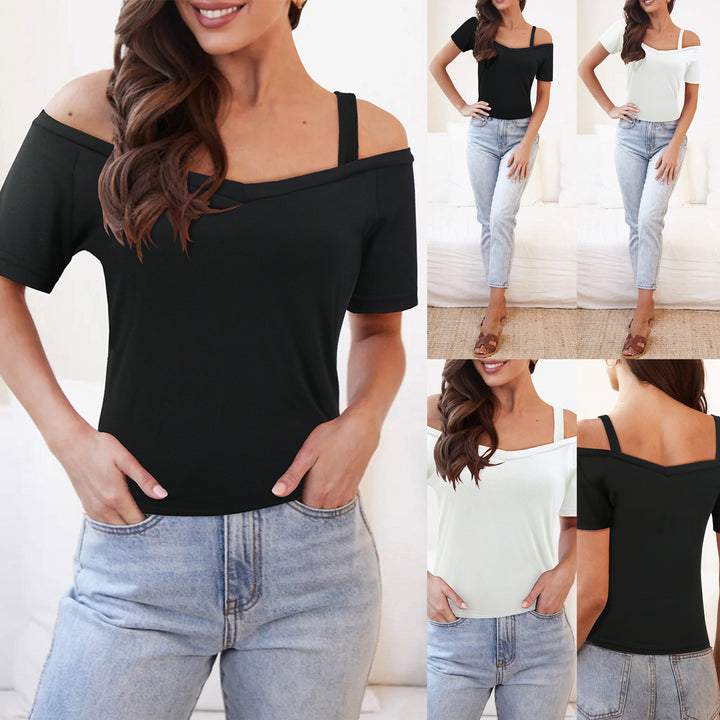 Damen Off-Shoulder Oberteil mit elastischen Trägern und V-Ausschnitt Drune