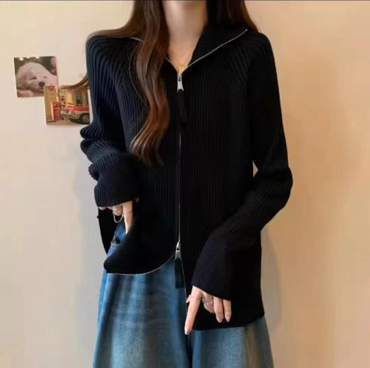 Damen Strickjacke mit hohem Stehkragen und Reißverschluss Drune