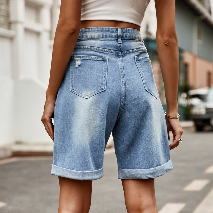 Damen entspannte Denim-Shorts mit umgeschlagenem Saum Drune
