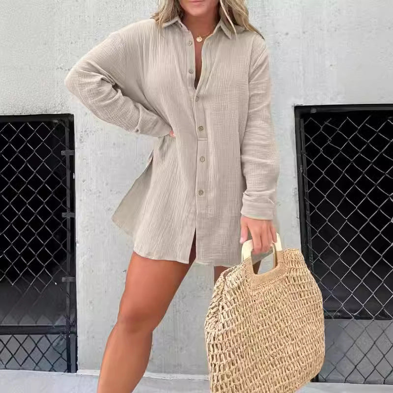 Damen lässiges Krepp-Blusenshirt und Shorts-Set mit taillierbarem Gürtel Drune