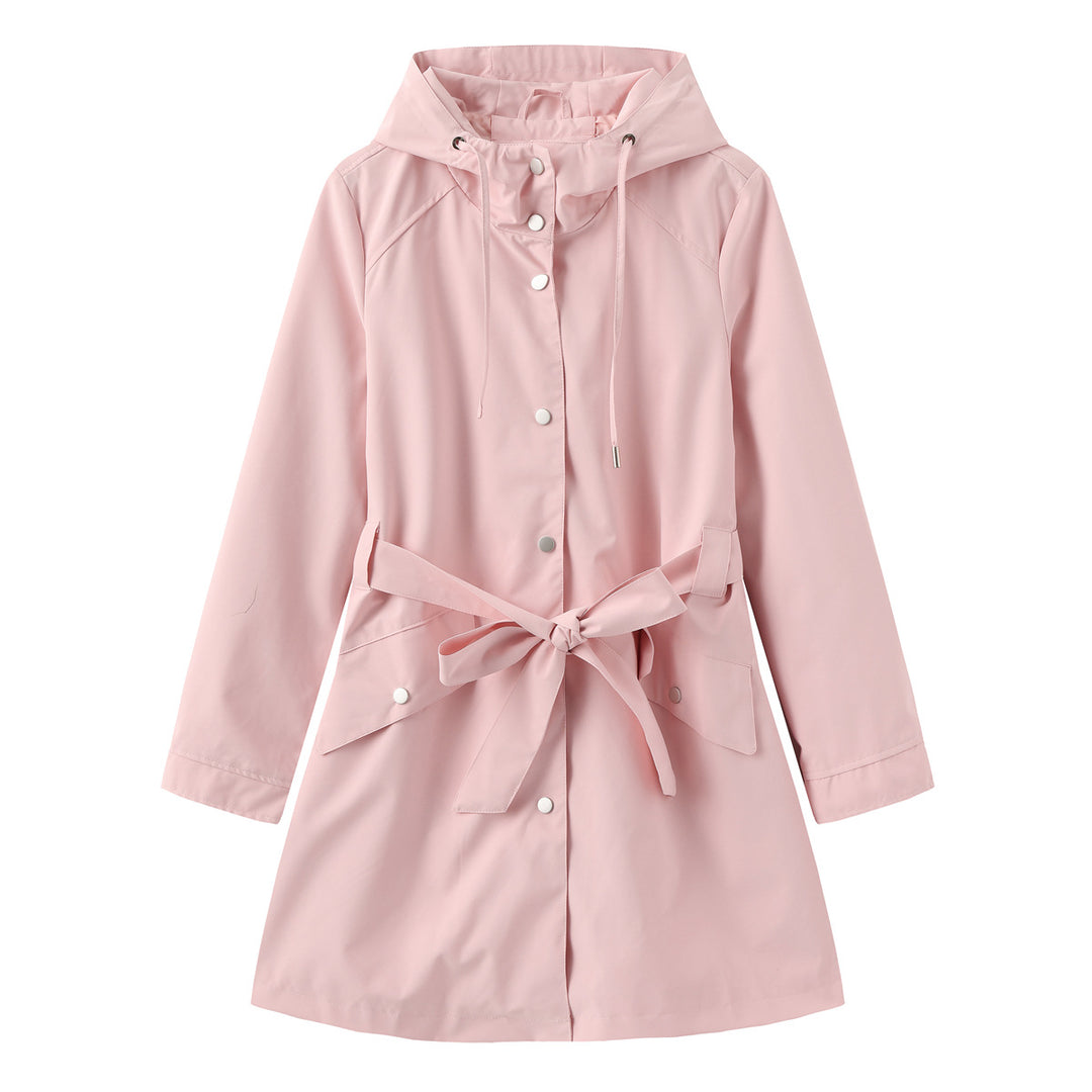 Damen modische Outdoorjacke mit Gürtel und Kapuze Drune