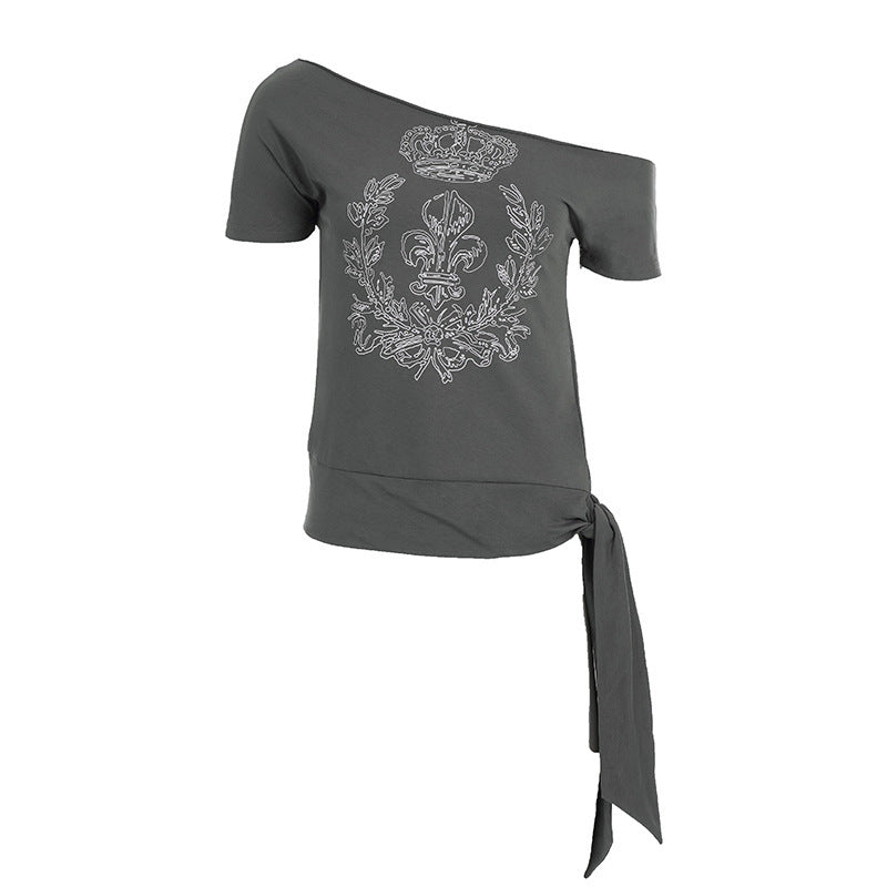Damen asymmetrisches Top mit dekorativem Knoten Drune