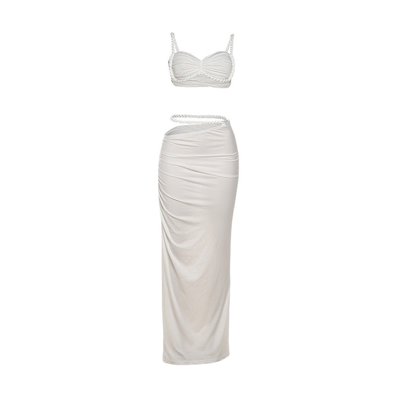 Damen Set mit crop Top und langem Rüschenrock Drune