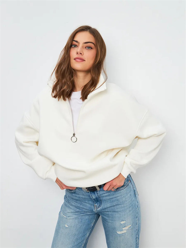 Damen Oversized Kapuzenpullover mit hohem Kragen und Reißverschluss Drune