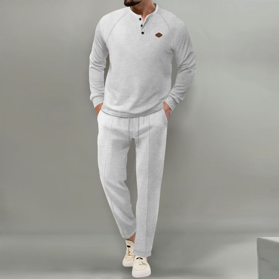 Herren hochwertiger Freizeitanzug mit Knopfleiste und eleganten Taschen Drune