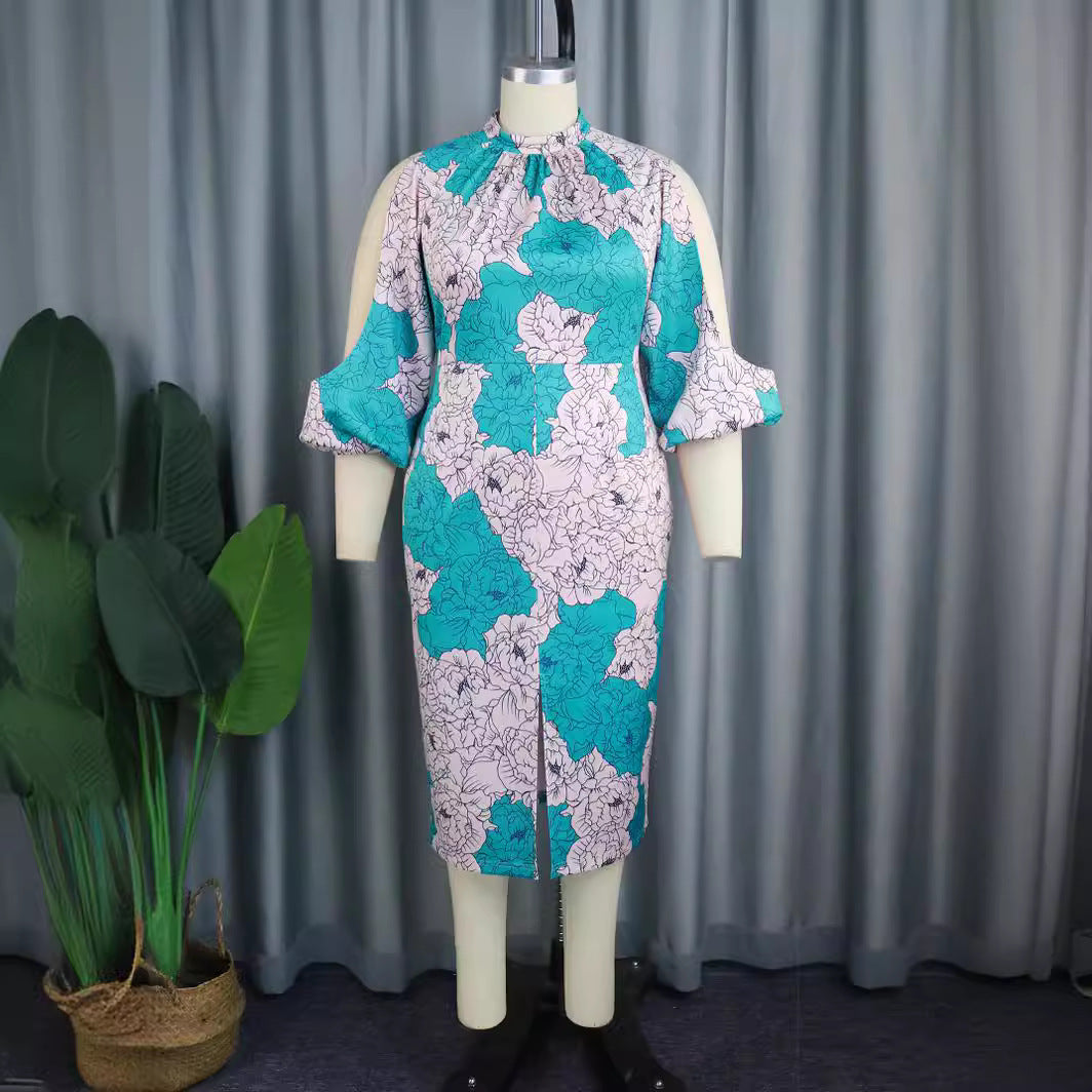 Damen elegantes Wickelkleid mit floralem Muster und modischen Cut-Out-Ärmeln Drune
