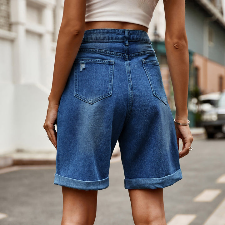 Damen entspannte Denim-Shorts mit umgeschlagenem Saum Drune