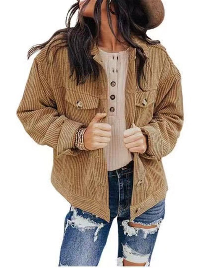 Damen lässige Kordjacke im Oversized-Schnitt mit Knopfdetails Drune