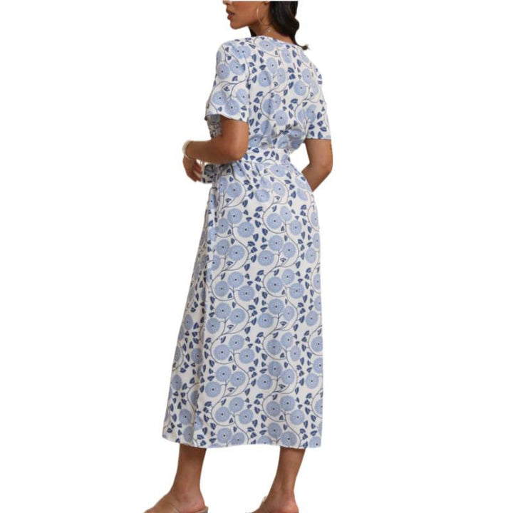 Damen Langarmmaxikleid mit floralem Design und elegantem Bindegürtel Drune