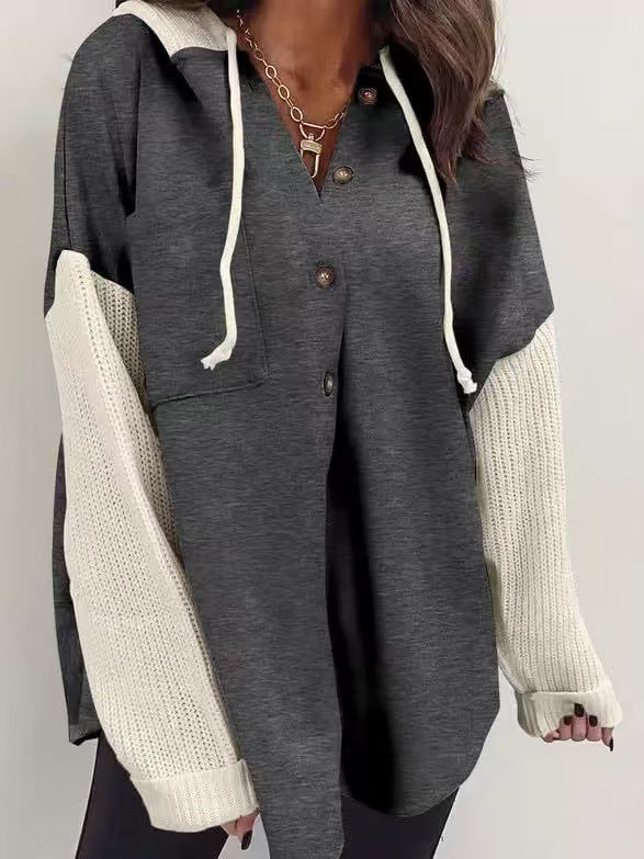 Damen lässige Pulloverjacke mit Button-Down-Design und überschnittenen Ärmeln Drune