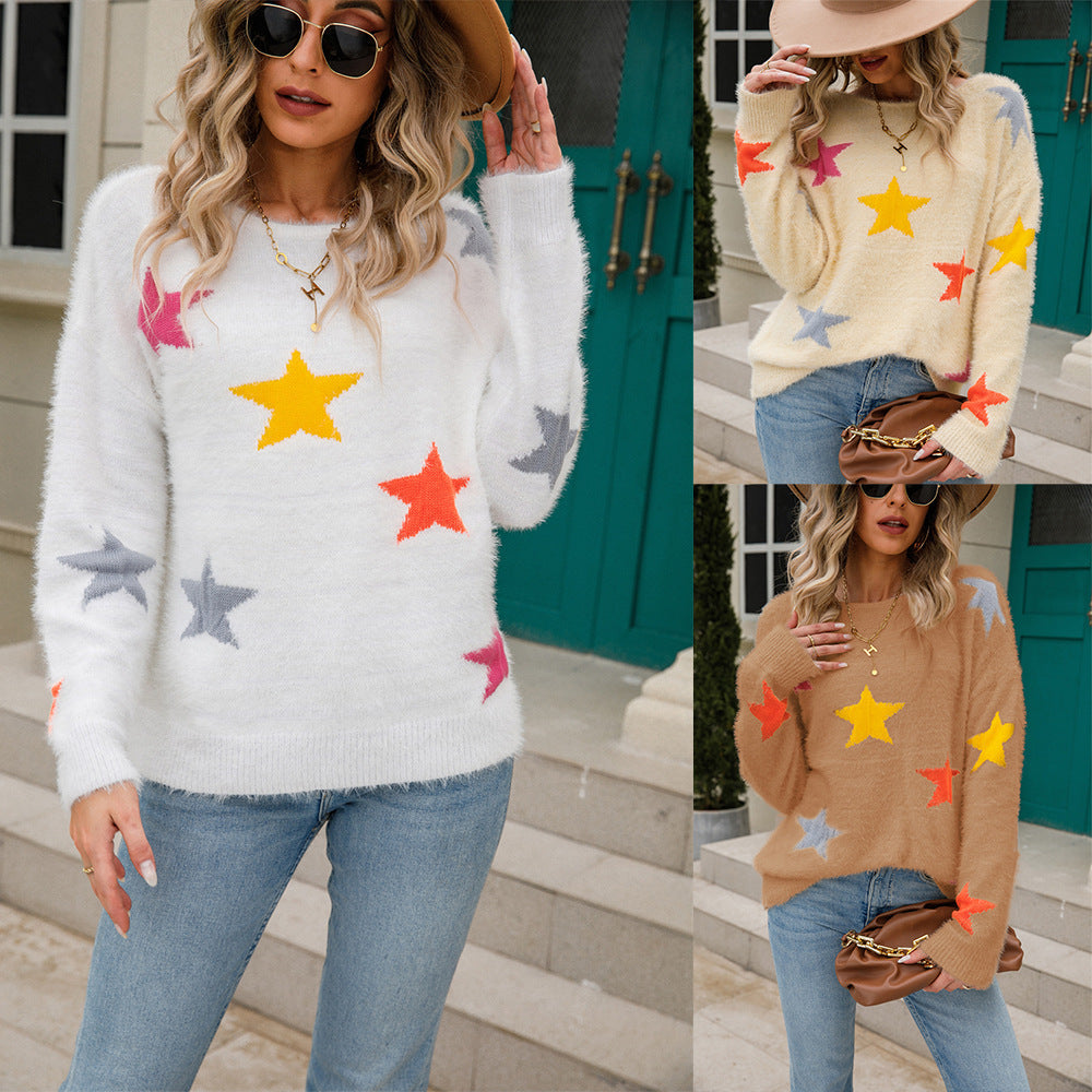 Damen modischer Pullover mit Sternenmotiv Drune